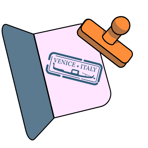Illustration of a passport with an Italian visa
